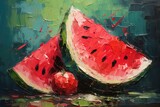 palette knife textured painting watermelon illustration Sliced watermelon Close-up of fresh slices of red watermelon