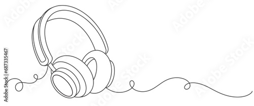 headphones line art style vector illustration isolated on white background