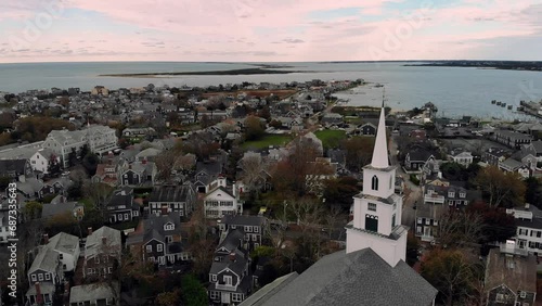 Aerial Flight Above Town of Nantucket, Nantucket Island, Massachusetts, USA. 4K