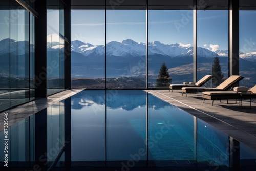 Pool overlooking snowy mountains © InfiniteStudio