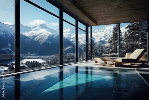 Pool overlooking snowy mountains © InfiniteStudio