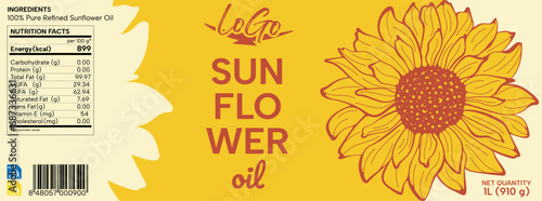 The finished label of sunflower oil on the bottle. Sunflower oil packaging design. photo