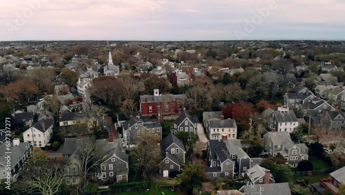 Aerial Flight Above Town of Nantucket, Nantucket Island, Massachusetts, USA. 4K