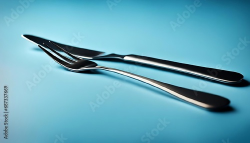 fork and knife on blue background