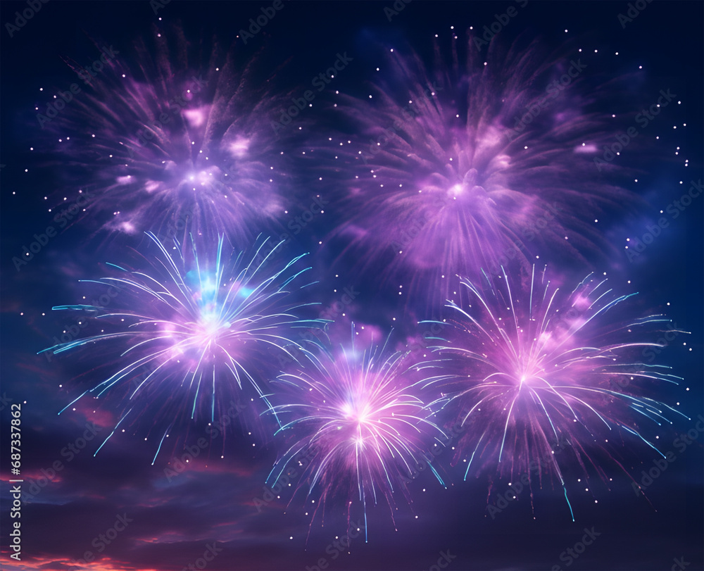 fireworks  explode in the purple sky ai generative