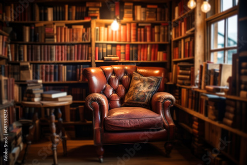 leather chair in library room for reading generative ai