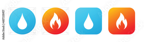 Water and Fire icon set, Natural elements symbol for apps and website