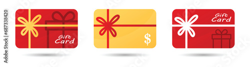 Gift card flat icon set, Gift voucher, reward. Loyalty card. Shopping gift card, Vector illustration photo