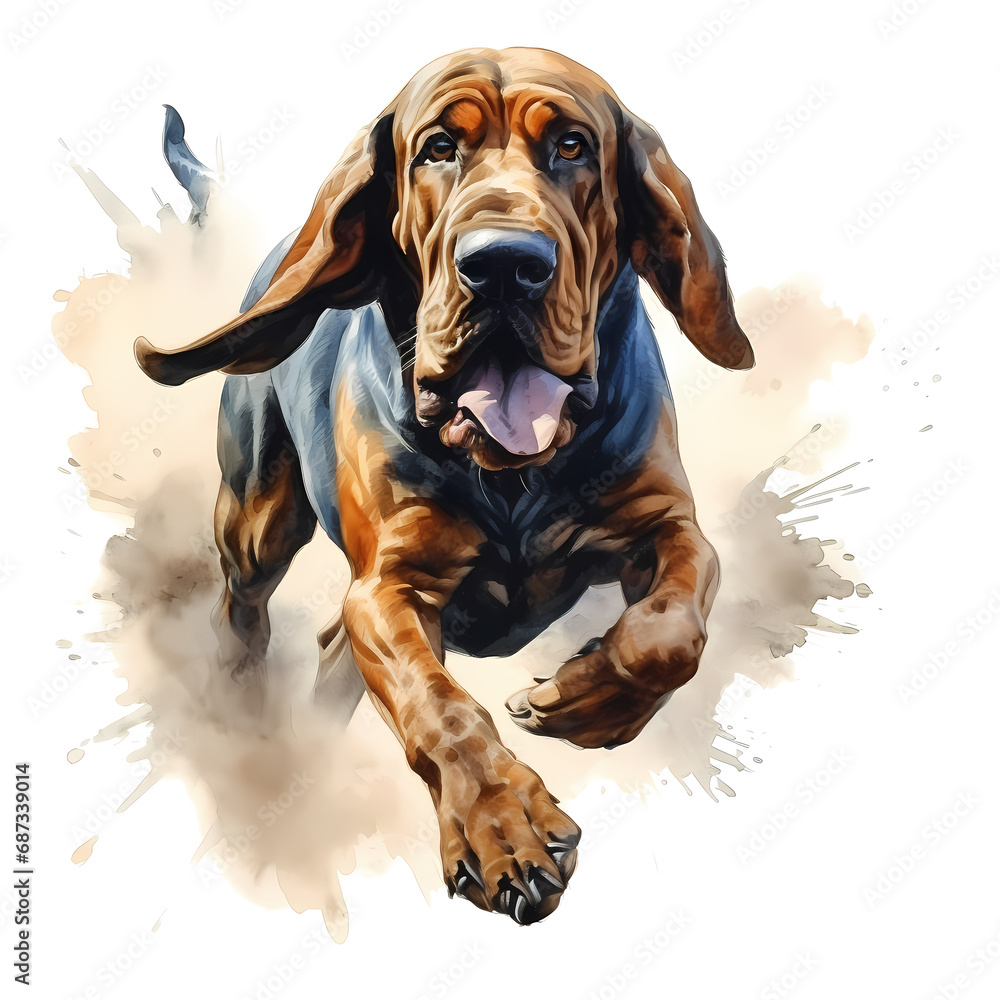 Watercolor Bloodhound Clipart - obrazy, fototapety, plakaty 