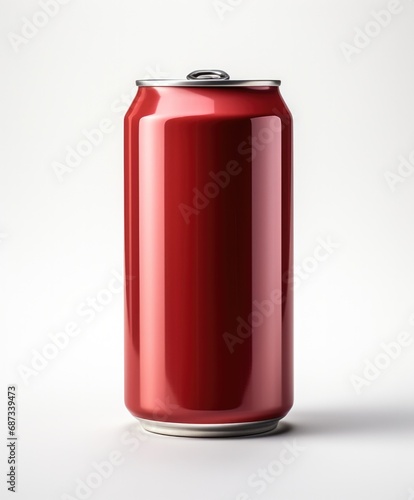 A refreshing red soda can on a clean white background. Generative AI.