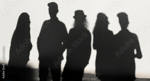 Shadows of people, silhouettes passing by on city streets
