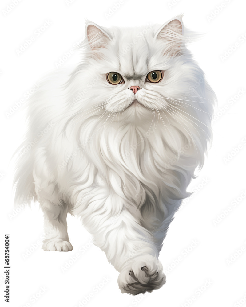 White Persian Cat Walking Towards Viewer illustration