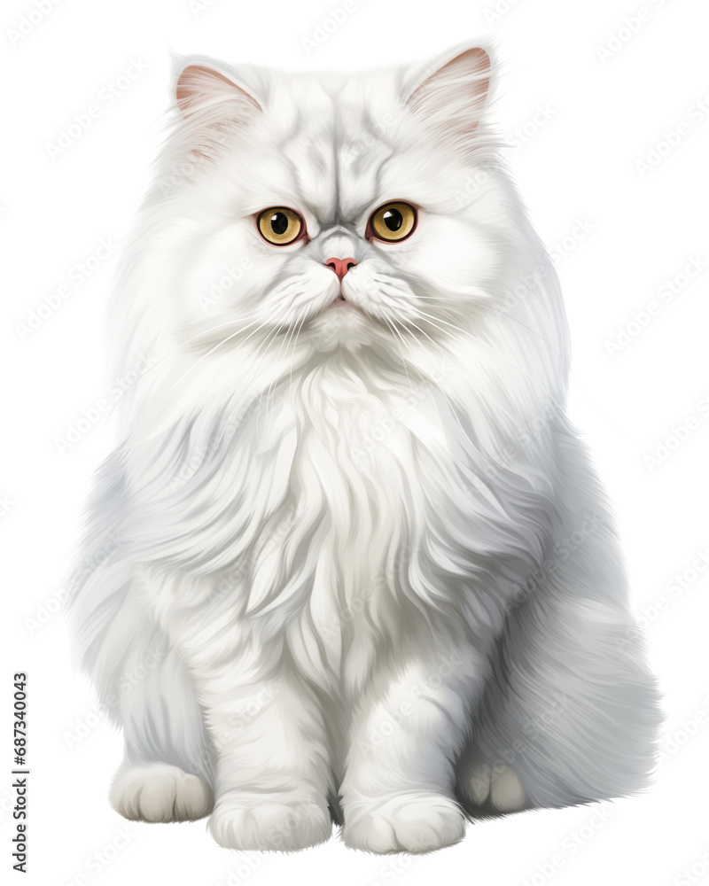 Fluffy White Persian Cat with Yellow Eyes