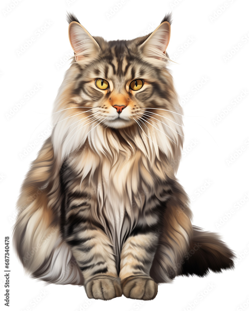 Obraz premium Regal Maine Coon Cat Sitting Proudly illustration