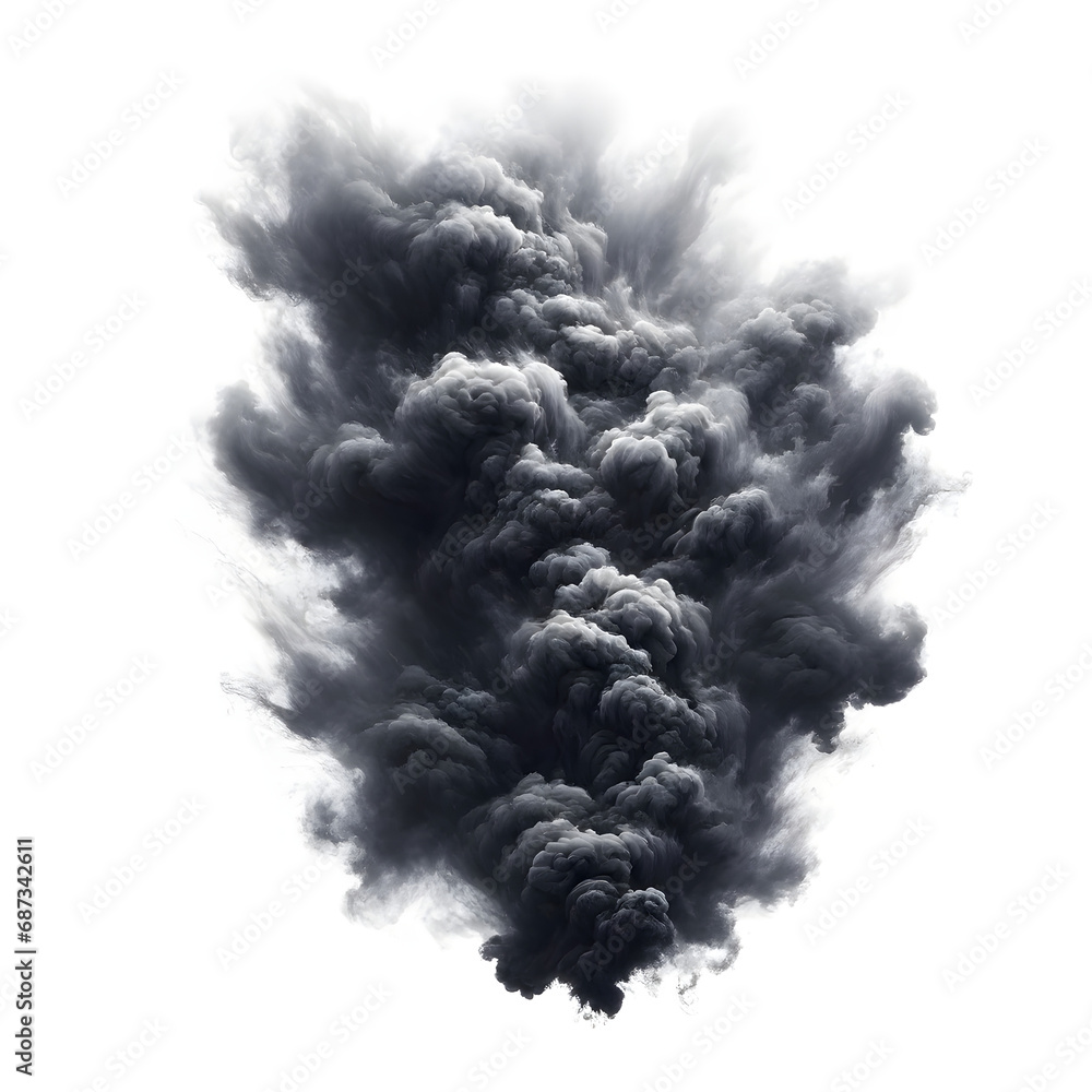 Thick, swirling cloud of dark fog or smoke effect isolated on a white background, adding mystery and drama. Thick, swirling cloud of dark fog or smoke effect isolated on a white background, adding mystery and drama.