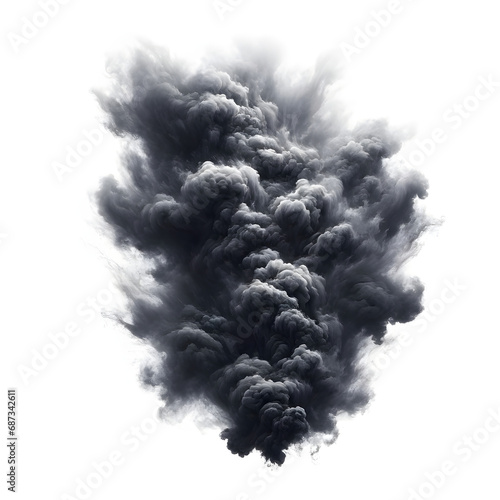 Thick, swirling cloud of dark fog or smoke effect isolated on a white background, adding mystery and drama.