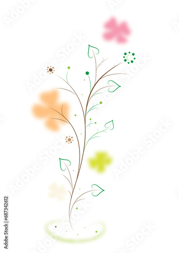 Vector seasonal abstract twig. Illustration of colorful spring  summer  autumn floral abstract on a white background.