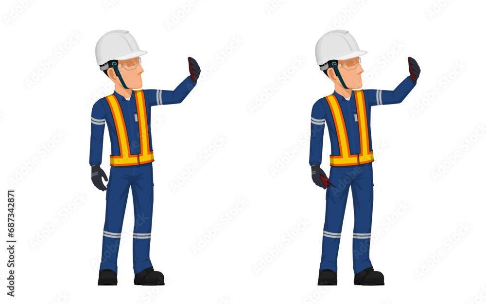Industrial worker is looking at something in his hand