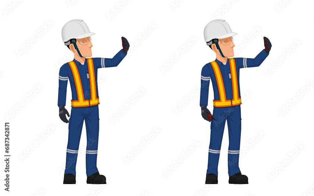 Industrial worker is looking at something in his hand Industrial worker is looking at something in his hand