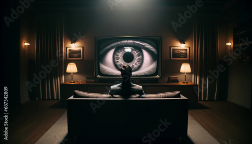 AI-Generated Image: Man Watching TV with an Eye Inside