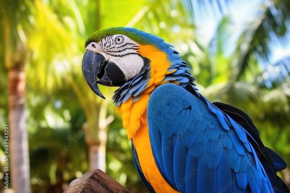 A beautiful blue macaw in free nature.