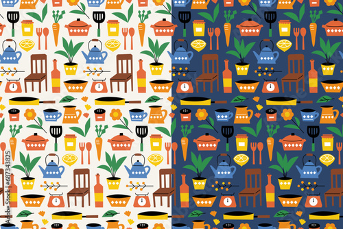 seamless pattern of kitchen and living room