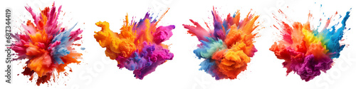 Set of colored powder explosion. Paint holi, Colorful rainbow holi paint splash isolated on transparent background. Generative AI