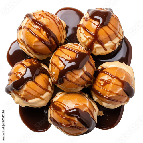 Profiteroles from a Top View Isolated on Transparent or White Background, PNG