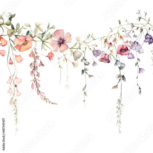 Watercolor Wildflower border coloring 