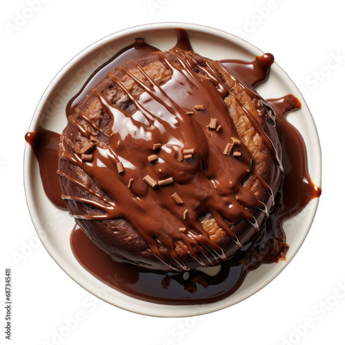 Top View Chocolate Lava Cake Isolated on Transparent or White Background, PNG