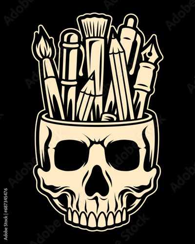 Vector illustration skull pencil case