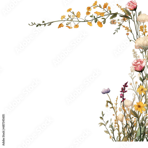 Watercolor Wildflower border coloring 