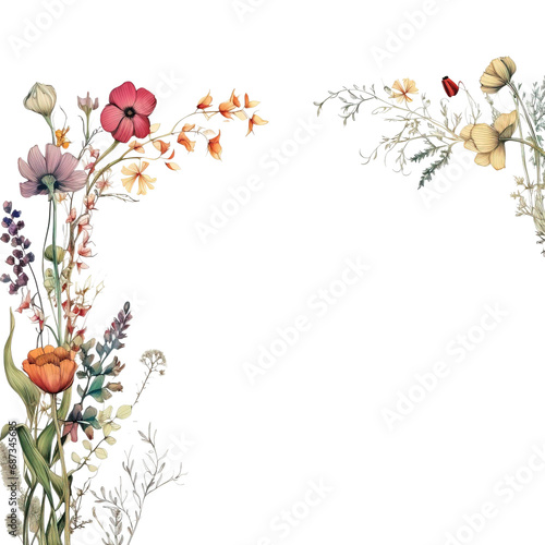 Watercolor Wildflower border coloring 