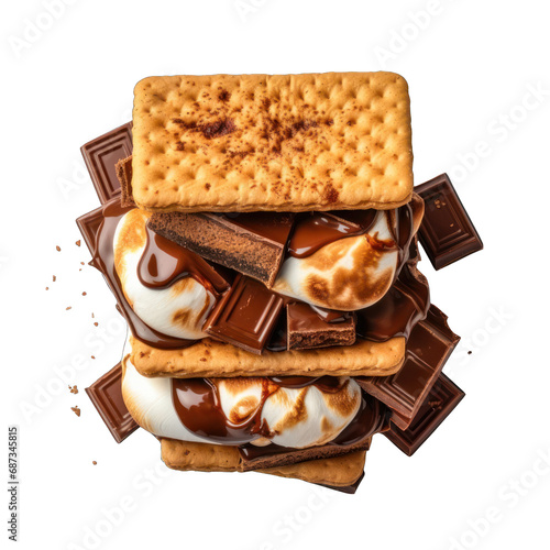 Top View of S'mores Isolated on Transparent or White Background, PNG