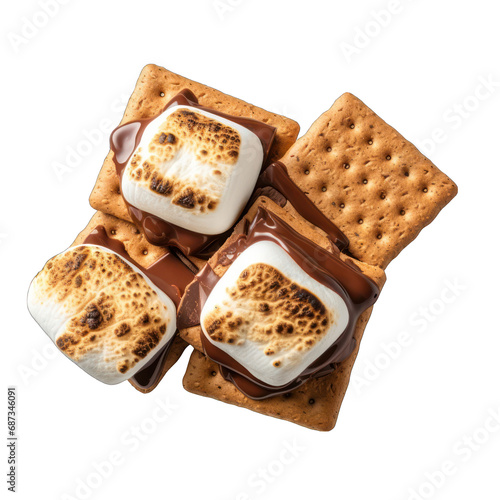 Top View of S'mores Isolated on Transparent or White Background, PNG