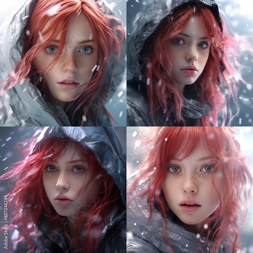 linda jovem de cabelos ruivos no inverno photo