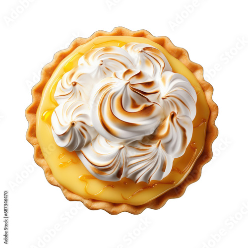 Top View Lemon Meringue Pie Isolated on Transparent or White Background, PNG