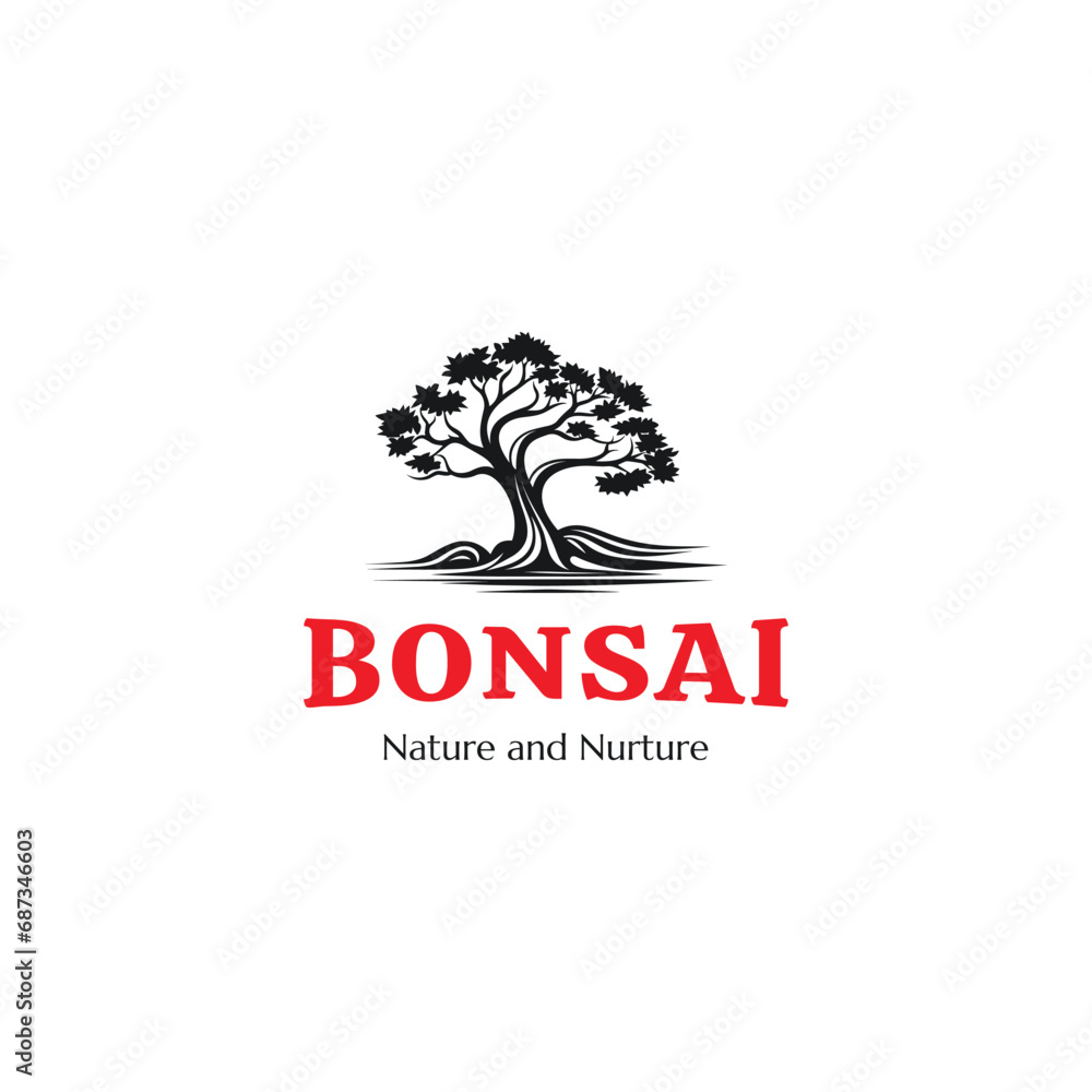 Bonsai tree assets for logo design,Bonsai logo design vector illustration