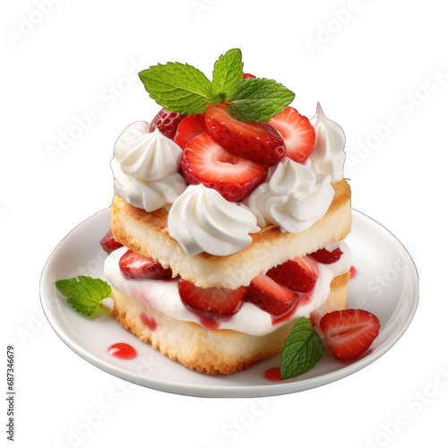 Top View of Strawberry Shortcake Isolated on Transparent or White Background, PNG