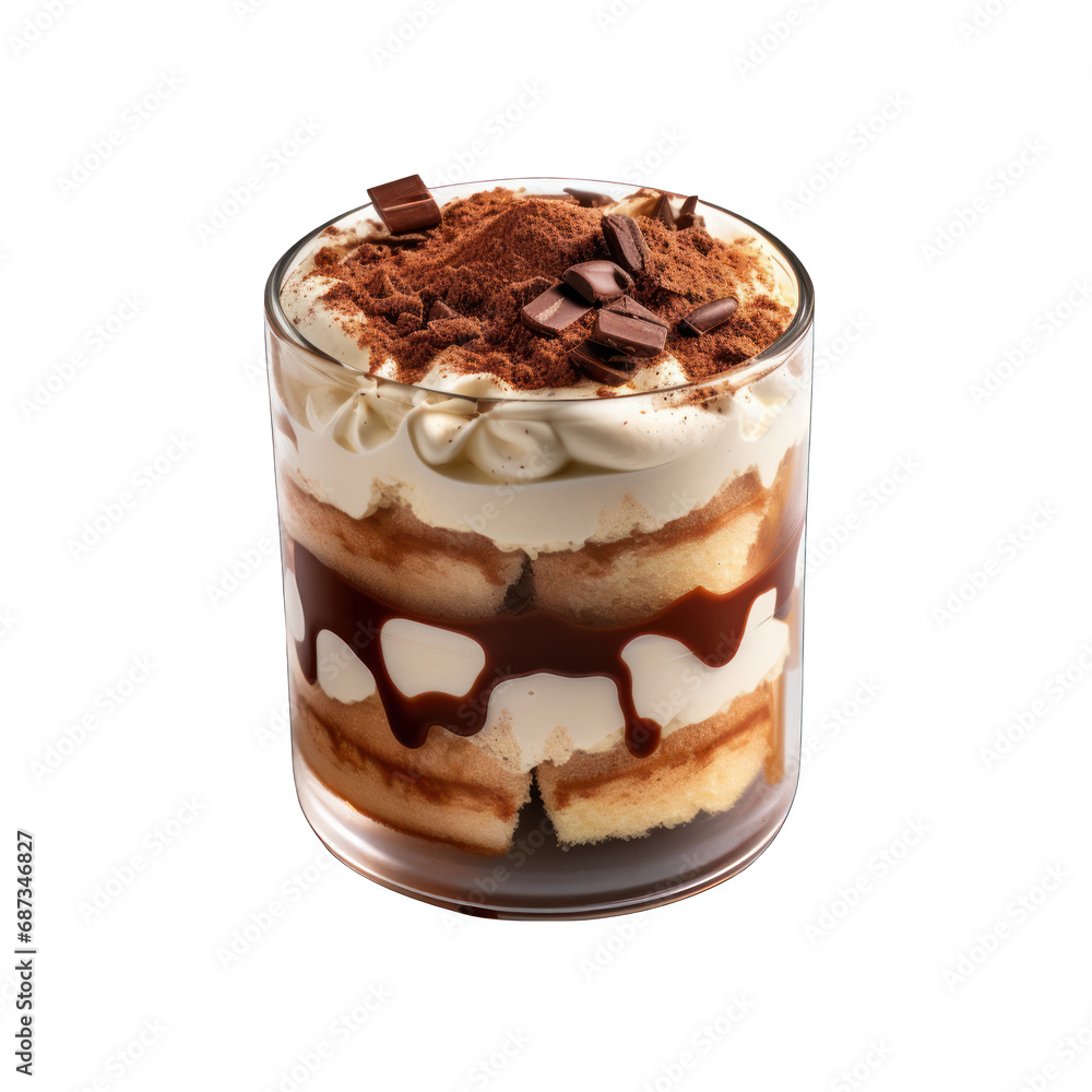 Top View of Tiramisu in a Cup Isolated on Transparent or White Background, PNG Top View of Tiramisu in a Cup Isolated on Transparent or White Background, PNG
