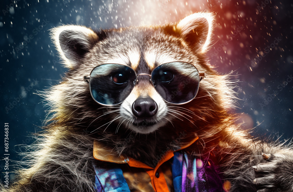 Cool Raccoon DJ: Party Animal in Sunglasses and Disco Lights