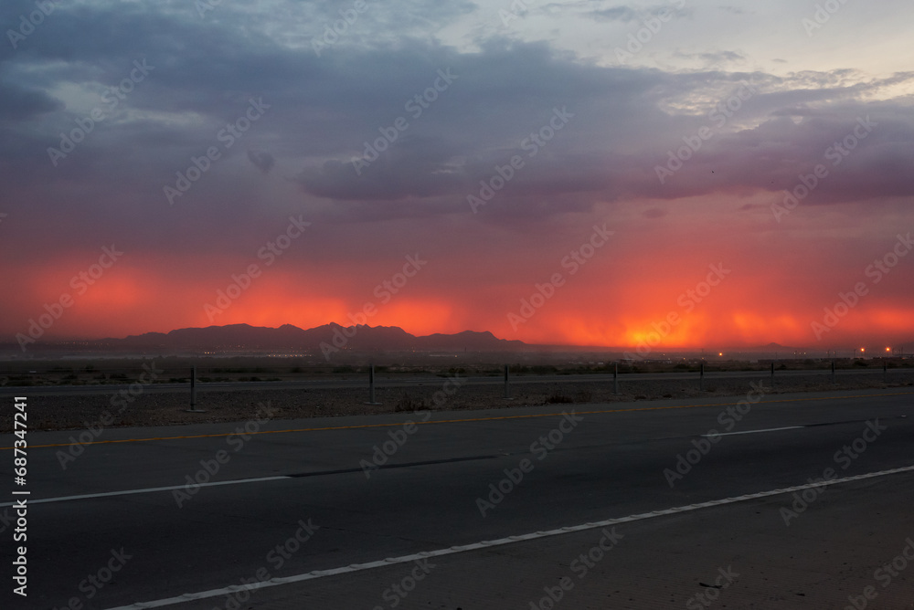 Fiery Sunset Sky over El Paso Highway