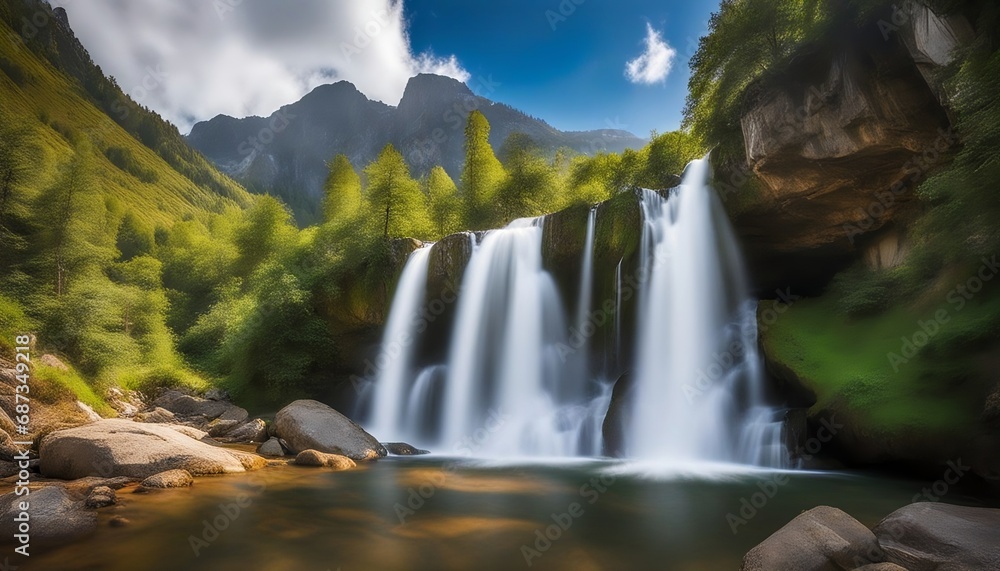 Beautiful waterfall in the forest at sunrise Beautiful waterfall in the forest at sunrise
