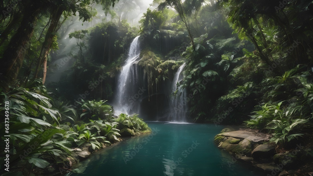 Fototapeta premium Jungle House Landscape Background Very Cool