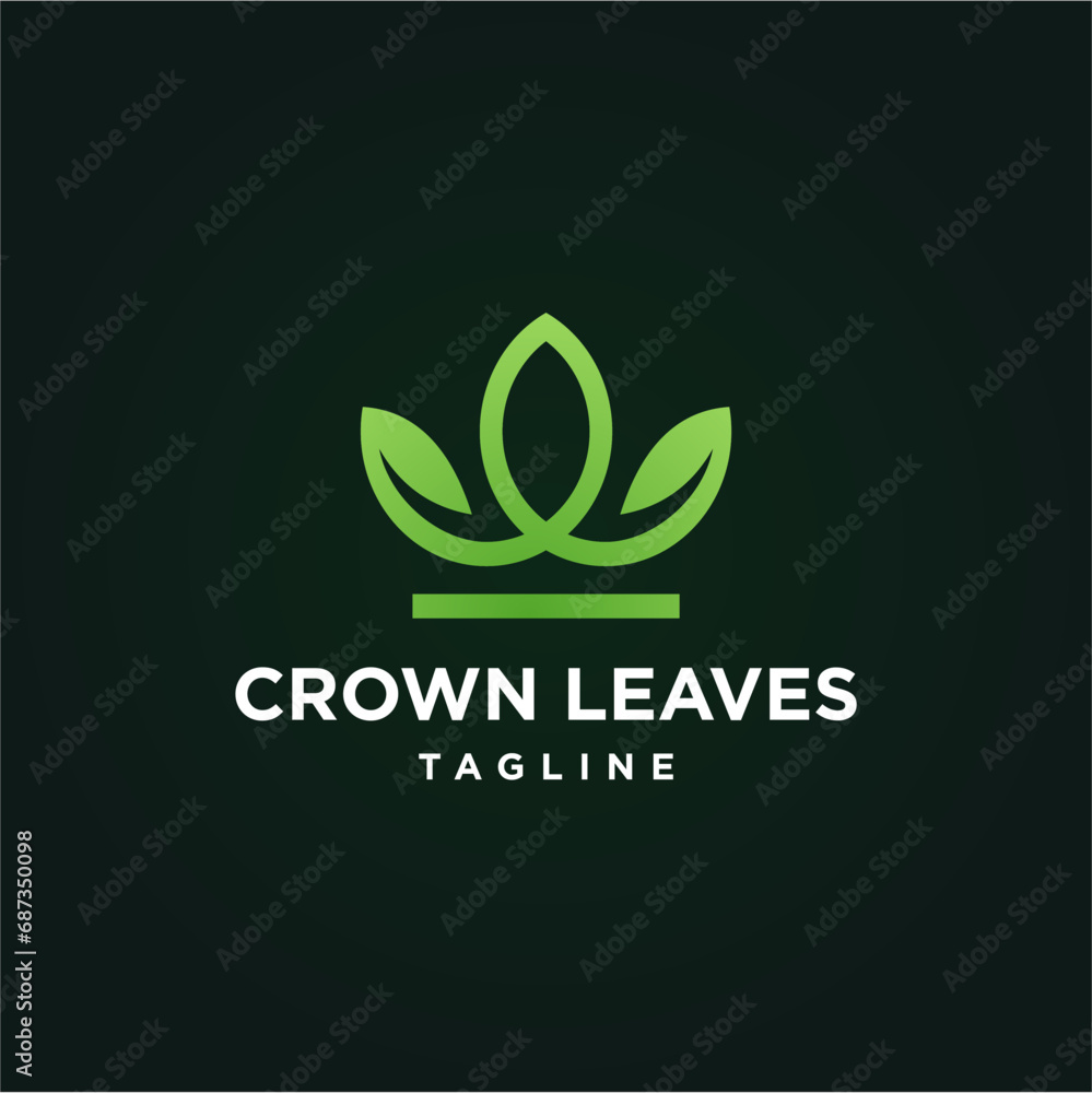 Green Crown Leaf Logo Vector Design, Creative Logos Designs Concept for Template