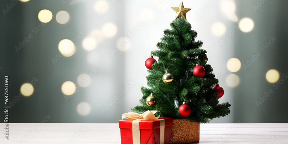 Christmas tree and gift boxes. festive Christmas background. undecorated Christmas tree next to a decorated tree Big beautiful Christmas tree AI Generative