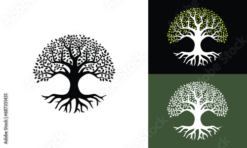 Vector tree of life on white, black and green background photo