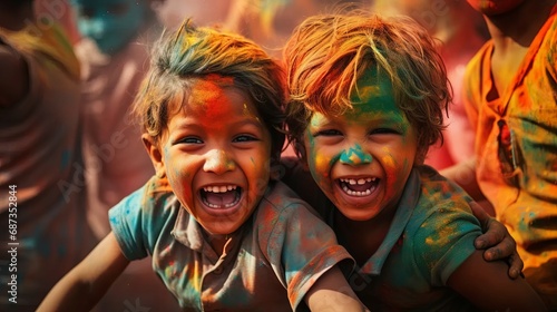 Children Playing with Colors on Holi