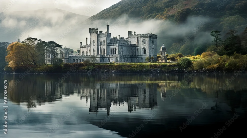 Naklejka premium Misty Morning at Kylemore Abbey