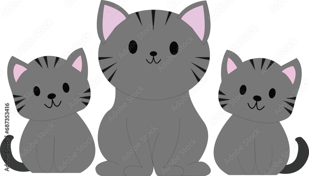 cut cat gray set smile happy cut cat gray set smile happy